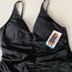 Into The Bleu Black Ruched One-Piece Swimsuit - X-Large